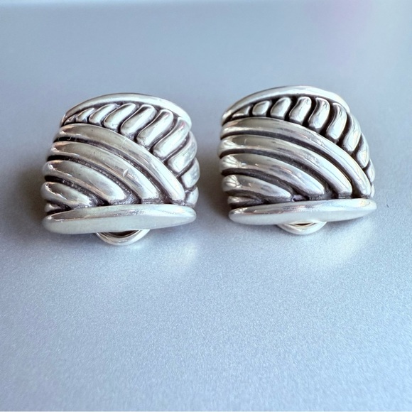 Vintage Barry Kieselstein-Cord Large Clip On Cable Sterling Silver Earri… - Picture 5 of 13